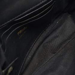 Fendi Black Leather FF Motif Baguette Mini Chain Bag