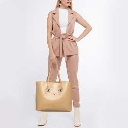 Pre Owned Fendi Beige Leather Hypnoteyes Shopping Tote