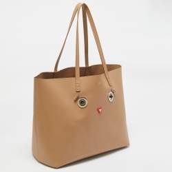 Pre Owned Fendi Beige Leather Hypnoteyes Shopping Tote