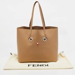 Pre Owned Fendi Beige Leather Hypnoteyes Shopping Tote