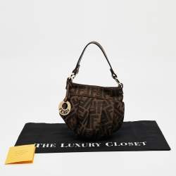 Pre Owned Fendi Tobacco Zucca Canvas Mini Chef Hobo