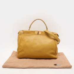 Fendi Yellow Selleria Leather Large Peekaboo Top Handle Bag