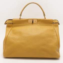 Fendi Yellow Selleria Leather Large Peekaboo Top Handle Bag