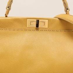 Fendi Yellow Selleria Leather Large Peekaboo Top Handle Bag