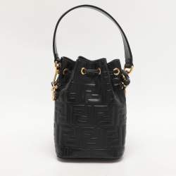 Pre Owned Fendi Black Zucca Leather Mini Mon Tresor Drawstring Bucket Bag