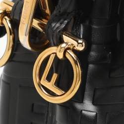 Pre Owned Fendi Black Zucca Leather Mini Mon Tresor Drawstring Bucket Bag