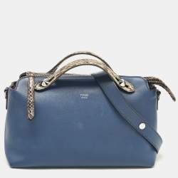 Fendi Navy Blue/Beige Leather and Python Small By The Way Bag