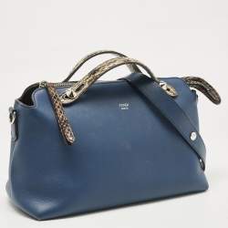 Fendi Navy Blue/Beige Leather and Python Small By The Way Bag