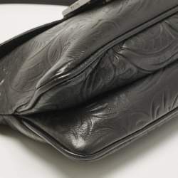 Fendi Black Embossed Leather Double Baguette Bag