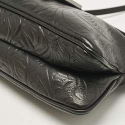 Fendi Black Embossed Leather Double Baguette Bag