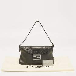 Fendi Black Embossed Leather Double Baguette Bag