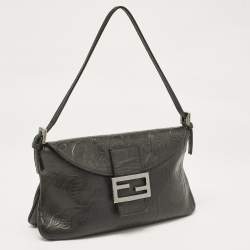 Fendi Black Embossed Leather Double Baguette Bag