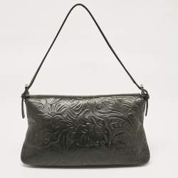 Fendi Black Embossed Leather Double Baguette Bag