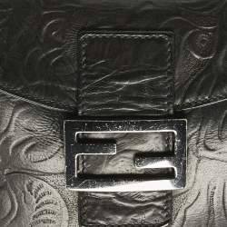 Fendi Black Embossed Leather Double Baguette Bag