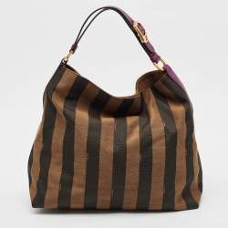 مملوكة مسبقًا Fendi Tobacco/Magenta Pequin Stripe Canvas and Leather Hobo