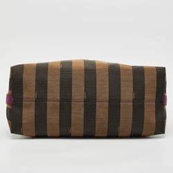 مملوكة مسبقًا Fendi Tobacco/Magenta Pequin Stripe Canvas and Leather Hobo