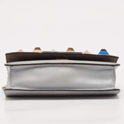 Fendi Grey Leather Studded Wallet On Chain