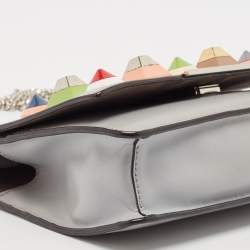 Fendi Grey Leather Studded Wallet On Chain