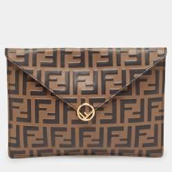 Fendi Brown FF Leather Envelope Flat Pouch
