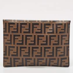Fendi Brown FF Leather Envelope Flat Pouch