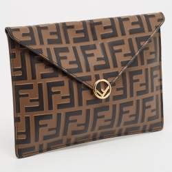 Fendi Brown FF Leather Envelope Flat Pouch