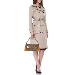Pre Owned Fendi Beige/Orange Zucchino Canvas Chef Shoulder Bag