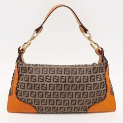 Pre Owned Fendi Beige/Orange Zucchino Canvas Chef Shoulder Bag