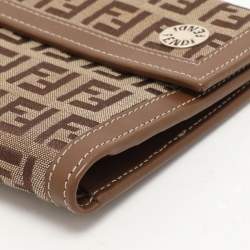 Fendi Tobacco Zucchino Canvas and Leather Trifold Wallet
