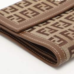 Fendi Tobacco Zucchino Canvas and Leather Trifold Wallet