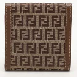 Fendi Tobacco Zucchino Canvas and Leather Trifold Wallet