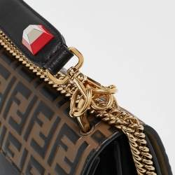 Pre Owned Fendi Black/Brown FF Leather Medium Kan I Shoulder Bag