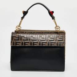 Pre Owned Fendi Black/Brown FF Leather Medium Kan I Shoulder Bag