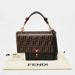 Pre Owned Fendi Black/Brown FF Leather Medium Kan I Shoulder Bag