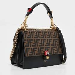 Pre Owned Fendi Black/Brown FF Leather Medium Kan I Shoulder Bag