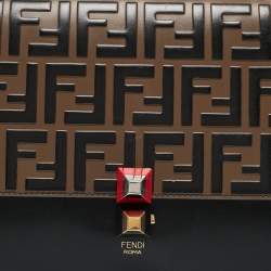 Pre Owned Fendi Black/Brown FF Leather Medium Kan I Shoulder Bag