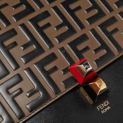 Pre Owned Fendi Black/Brown FF Leather Medium Kan I Shoulder Bag