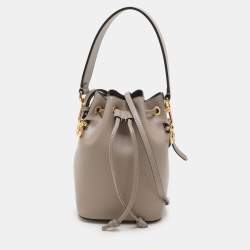 Pre Owned Fendi Grey Leather Mon Tresor Mini Drawstring Bucket Bag