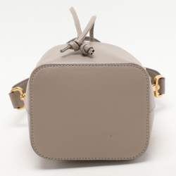 Pre Owned Fendi Grey Leather Mon Tresor Mini Drawstring Bucket Bag