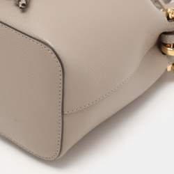 Pre Owned Fendi Grey Leather Mon Tresor Mini Drawstring Bucket Bag