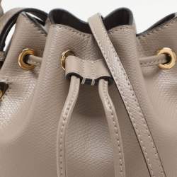 Pre Owned Fendi Grey Leather Mon Tresor Mini Drawstring Bucket Bag