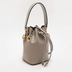 Pre Owned Fendi Grey Leather Mon Tresor Mini Drawstring Bucket Bag