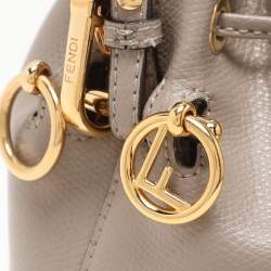 Pre Owned Fendi Grey Leather Mon Tresor Mini Drawstring Bucket Bag