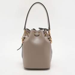 Pre Owned Fendi Grey Leather Mon Tresor Mini Drawstring Bucket Bag