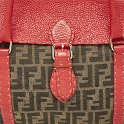 Fendi Red/Tobacco Zucca Canvas and Selleria Leather Large Linda Satchel