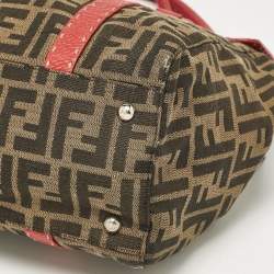 Fendi Red/Tobacco Zucca Canvas and Selleria Leather Large Linda Satchel