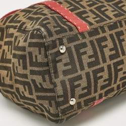 Fendi Red/Tobacco Zucca Canvas and Selleria Leather Large Linda Satchel