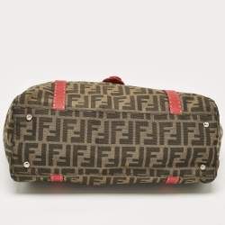 Fendi Red/Tobacco Zucca Canvas and Selleria Leather Large Linda Satchel