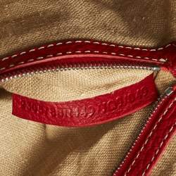Fendi Red/Tobacco Zucca Canvas and Selleria Leather Large Linda Satchel