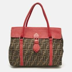 Fendi Red/Tobacco Zucca Canvas and Selleria Leather Large Linda Satchel