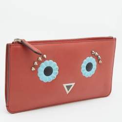 Pre Owned Fendi Brick Leather Zip Pouch
